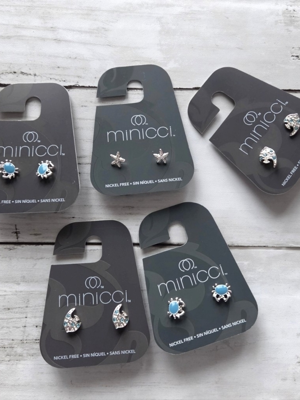 5 PC Minicci Silver Tone Beach Theme Post Earrings New!